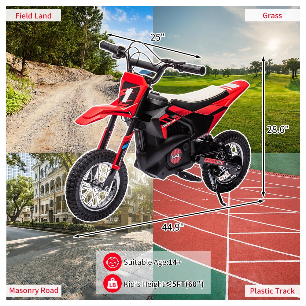 24V Kids Ride on Motorcycle,250W Motor 13.6MPH Fast Speed Electric Battery-Powered Off-Road Motocross,Leather Seat Dirt Bike,Grip Throttle,Metal Suspension,Air-Filled Tires
