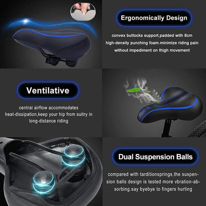 Bike Seat for Women Men-Replacement Wide Bicycle Saddle Memory Foam Waterproof Padded Soft Bike Cushion with Dual Shock Absorbing Rubber Balls Universal Fit for Indoor/Outdoor Bikes