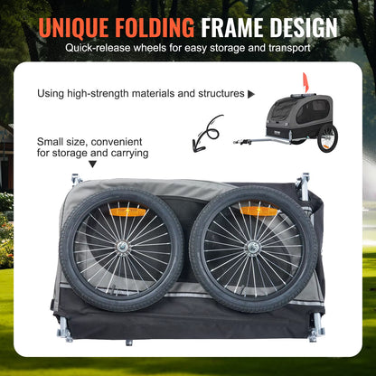 88 Lbs Dog Bike Trailer Pet Cart Bicycle Carrier with Wheels, Coupler, Reflectors, Flag, Collapsible to Store for Dogs