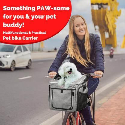 Puppy Carrier, Dog Basket for Bike, Cat Backpack & Dog Bike Basket, Expandable Soft-Sided Pet Carrier with Multi-Pockets, Convertible to Pet Car Seat for Small Dog Cat Puppies