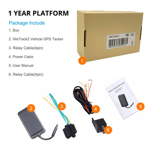 Wetrack2 Moto Car GPS Tracker with Battery IP65 Waterproof Multiple Alarms Real-Time Tracking Remote Cut-Off via Web APP
