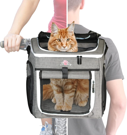 Cat Carrier, Dog Basket for Bike, Cat Backpack & Dog Bike Basket, Expandable Soft-Sided Pet Carrier with Multi-Pockets, Convertible to Pet Car Seat for Small Dog Cat Puppies