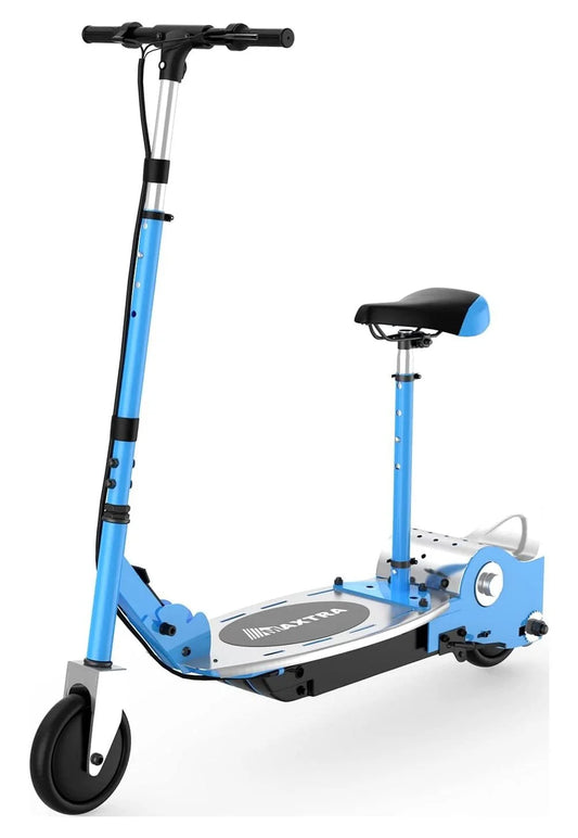 Electric Scooter with Seat for Kids Ages 6-12, 60 Mins Long Battery Life, Removable Seat 2 Riding Styles, 155Lbs Max Load, Light Blue