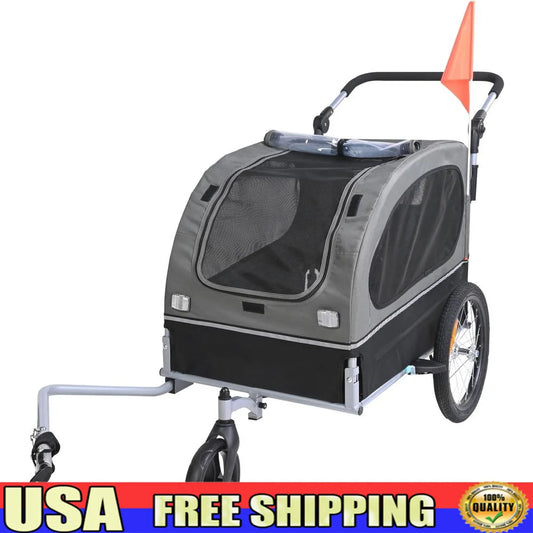 Pet Bicycle Trailer Stroller Dog Cat Carrier Waterproof 88Lbs Dual Use Bike Jogging 2In1 Easy Assembly Swivel Wheels
