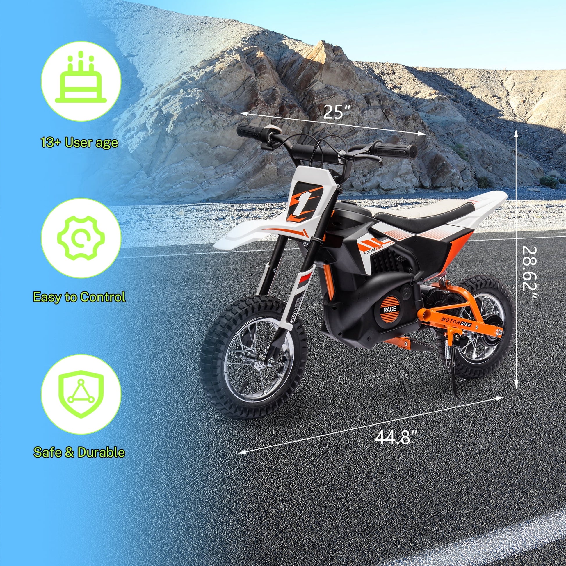 24V Powered Electric Dirt Bike for Kids, Kids Electric Motorcycle with 250W Motor, Ride on Dirt Motorcycle Toy with Rear Wheel Suspension, Kids Electric Bike for Boys Girls, White