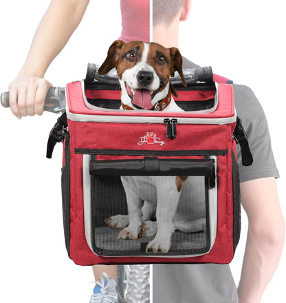 Puppy Carrier, Dog Basket for Bike, Cat Backpack & Dog Bike Basket, Expandable Soft-Sided Pet Carrier with Multi-Pockets, Convertible to Pet Car Seat for Small Dog Cat Puppies