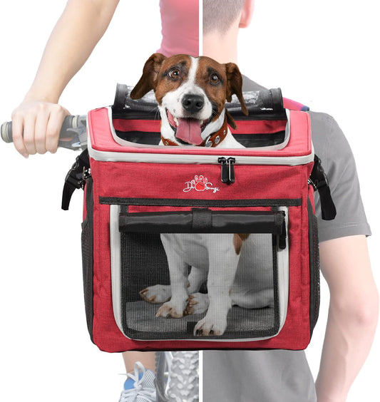 Puppy Carrier, Dog Basket for Bike, Cat Backpack & Dog Bike Basket, Expandable Soft-Sided Pet Carrier with Multi-Pockets, Convertible to Pet Car Seat for Small Dog Cat Puppies