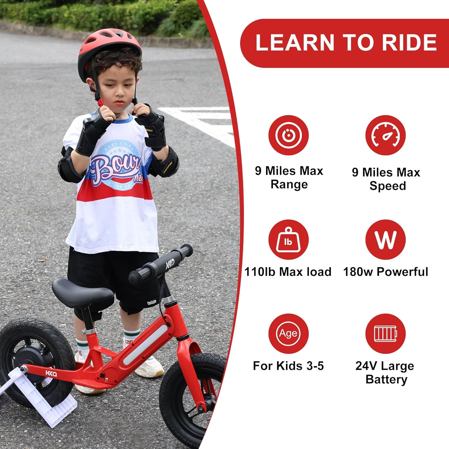 Lightweight Electric Balance Bike for Kid Ages 3-6, 2 Speed Safety Modes Top Speed 9MPH, 180W Motor Electric Bike