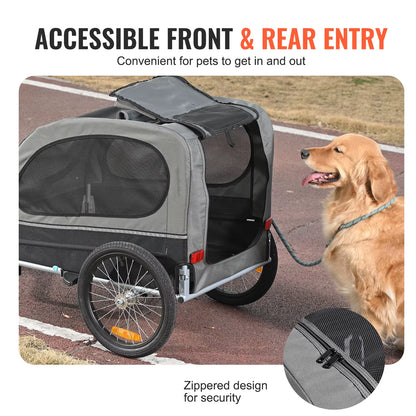 88 Lbs Dog Bike Trailer Pet Cart Bicycle Carrier with Wheels, Coupler, Reflectors, Flag, Collapsible to Store for Dogs