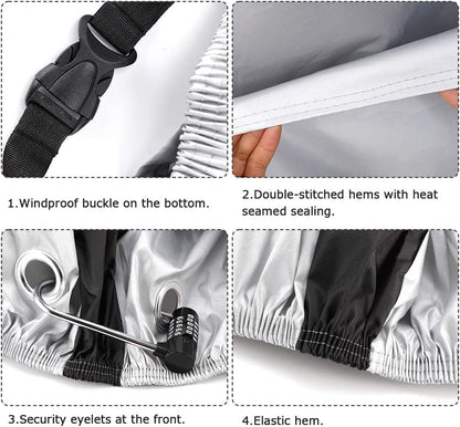 Bycicle Cover for 2 Bikes Waterproof Cycle Dirt Bike Outdoor Rain Dust Snow Water Wind Sun Resistant UV Protection Winter Summer Cold All Weather Indoor Garage Storage Road Mountain Bike