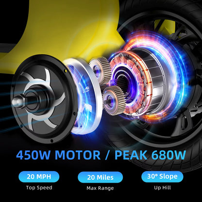 450W Adult Electric Scooter 15.5Mph, with Seat and Shopping Basket, Suitable for Female Electric Scooters for Urban Commuting