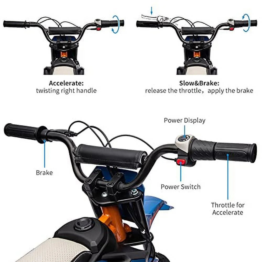 24V Kids Ride on Motorcycle,250W Motor 13.6MPH Fast Speed Electric Battery-Powered Off-Road Motocross,Leather Seat Dirt Bike,Grip Throttle,Metal Suspension,Air-Filled Tires
