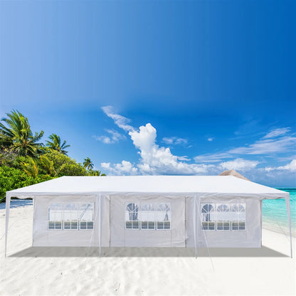 Outdoor Party Tent with 7 Side Walls, 10' X 30' White Patio Gazebo Canopy Tent for Outside, Sunshade Shelter Folding Gazebo Canopy Tent, Waterproof Outdoor Gazebo Tent for Backyard Wedding