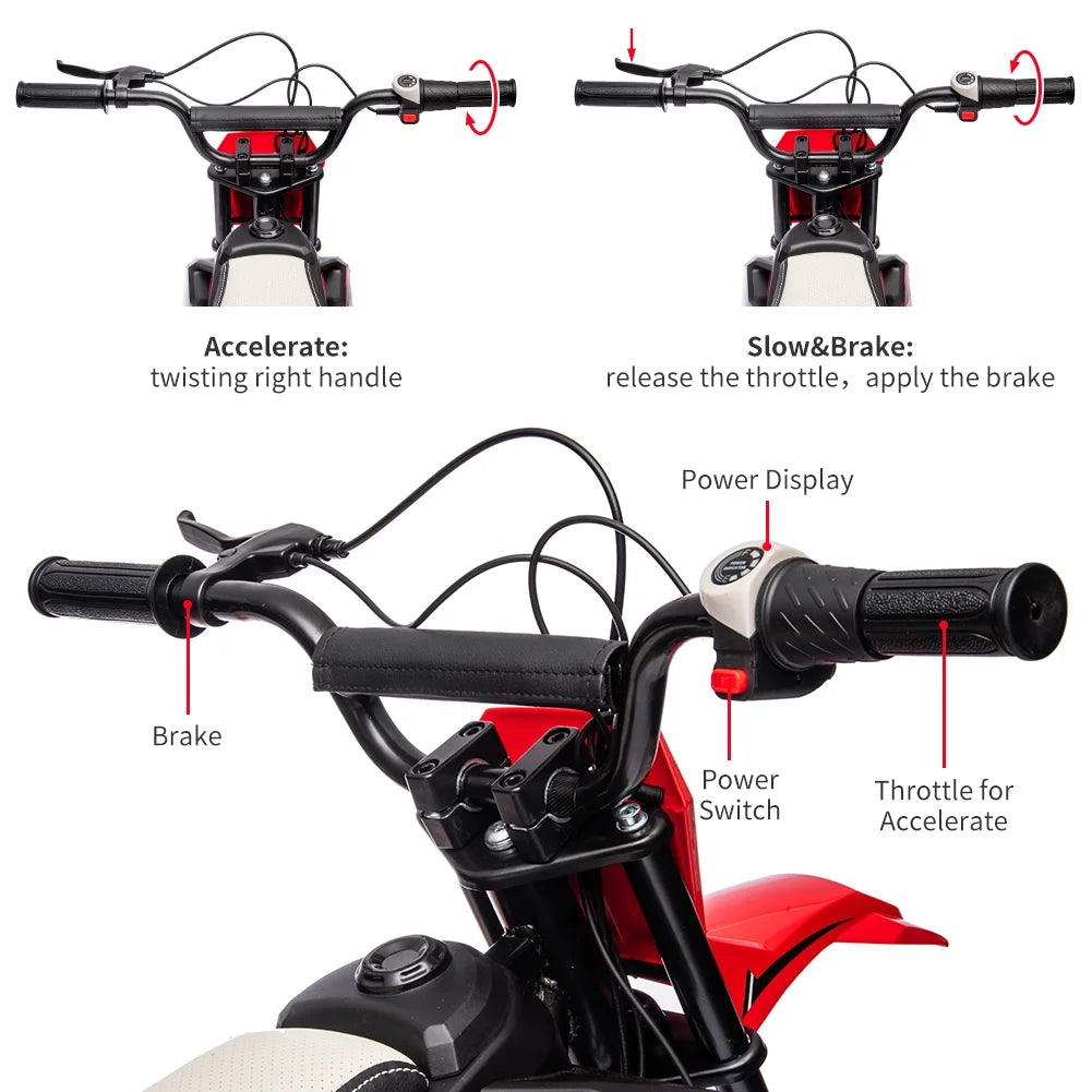 24V Kids Ride on Motorcycle,250W Motor 13.6MPH Fast Speed Electric Battery-Powered Off-Road Motocross,Leather Seat Dirt Bike,Grip Throttle,Metal Suspension,Air-Filled Tires