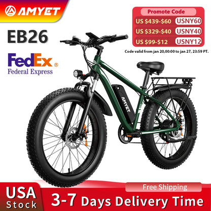 Electric Bike EB26 Blue Adults Electric Bicycle 31Mph Peak 1500W 720WH Ebike 26" Fat Tire Mountain Bike Electric Dirt Bike