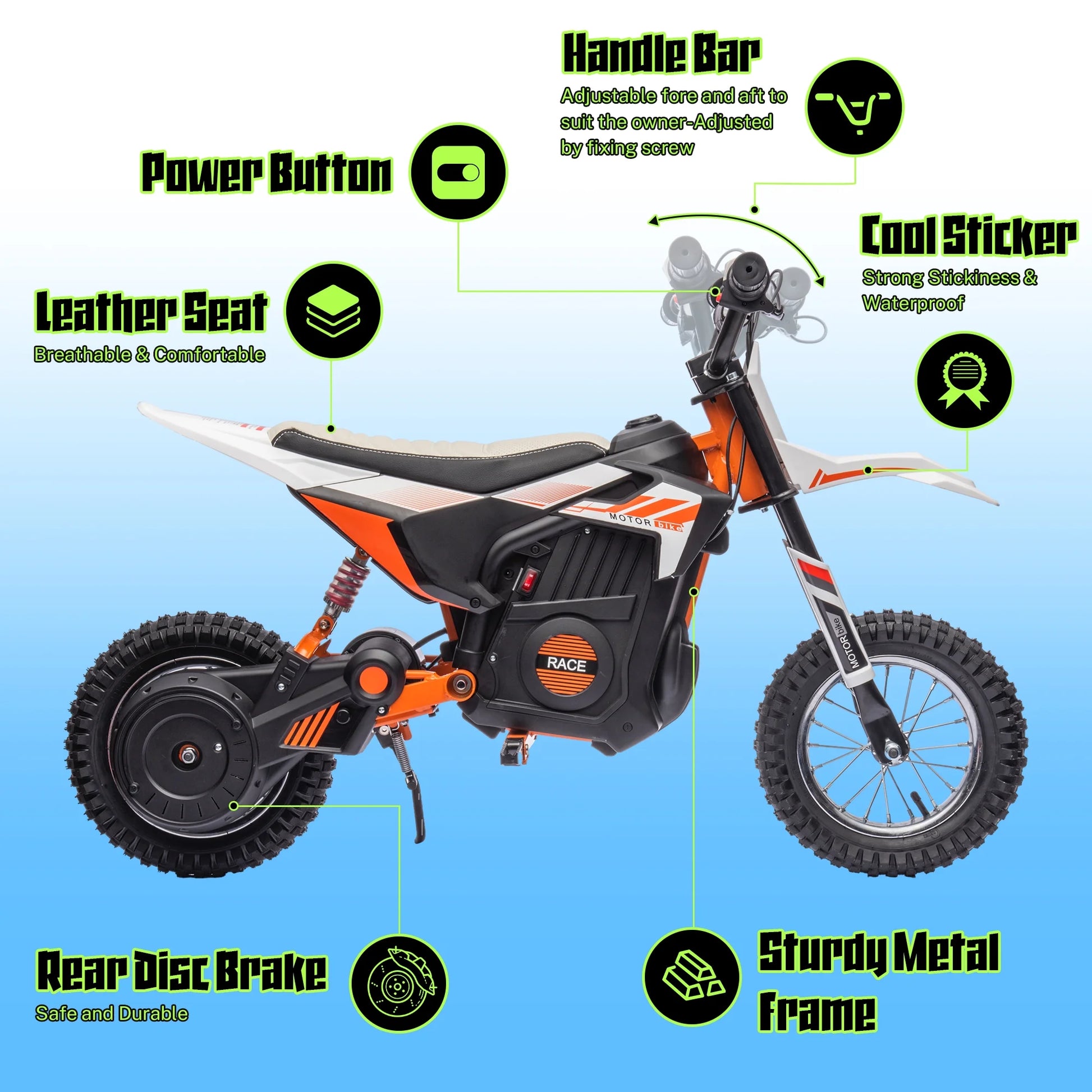 24V Powered Electric Dirt Bike for Kids, Kids Electric Motorcycle with 250W Motor, Ride on Dirt Motorcycle Toy with Rear Wheel Suspension, Kids Electric Bike for Boys Girls, White