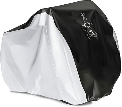 Bycicle Cover for 2 Bikes Waterproof Cycle Dirt Bike Outdoor Rain Dust Snow Water Wind Sun Resistant UV Protection Winter Summer Cold All Weather Indoor Garage Storage Road Mountain Bike