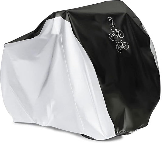 Bycicle Cover for 2 Bikes Waterproof Cycle Dirt Bike Outdoor Rain Dust Snow Water Wind Sun Resistant UV Protection Winter Summer Cold All Weather Indoor Garage Storage Road Mountain Bike
