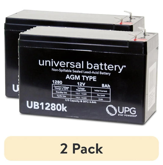 (2 Pack) 12V Battery - 8Ah F1 AGM Battery -  Brand - UB1280 - Rechargeable - for Hunting Game Feeders