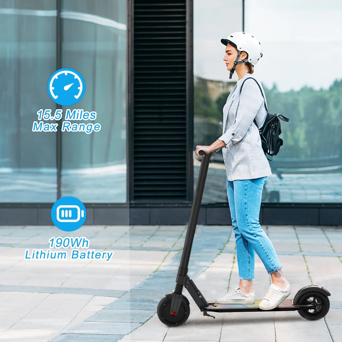 Electric Scooter Adults, 250W Motor E-Scooter, 6.5 in Tires, 15.5 Mph & 20 Miles Range, Commuting Kick Scooter, Max Load 220 Lbs, Write