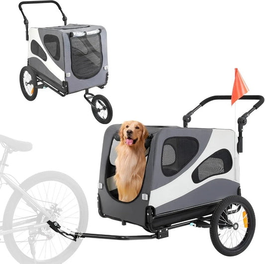 Supports up to 66/88/100 Lbs, 2-In-1 Pet Stroller Cart Bicycle Carrier, Universal Coupler, Reflectors, Flag