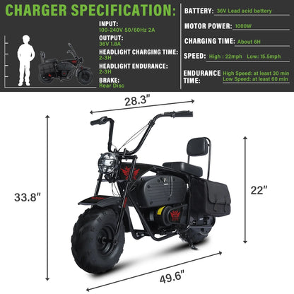 36V 1000W Mini Bikes, Dirt Electric Bicycle for Adults, 0.47 Gal, up to 21.8 Mph, Camo