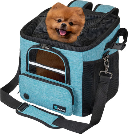 Dog Bike Basket, Soft-Sided Ventilated Dog Bike Carrier Backpack, Pet Bicycle Basket for Bike Handlebar, Small Medium Puppy Cat Kitten Car Booster Seat with Safety Strap, Max 18 Lbs, Blue