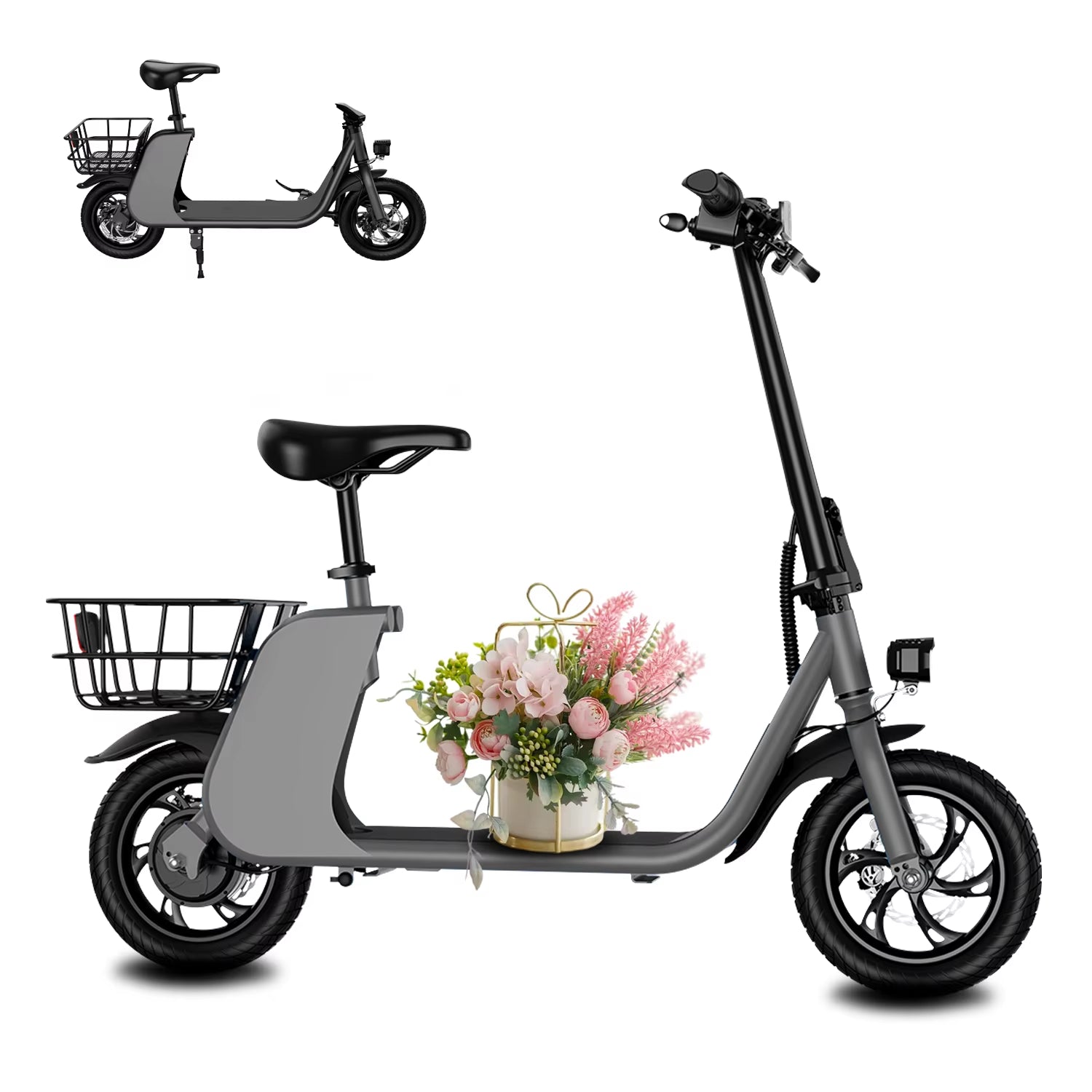 450W Adult Electric Scooter 15.5Mph, with Seat and Shopping Basket, Suitable for Female Electric Scooters for Urban Commuting