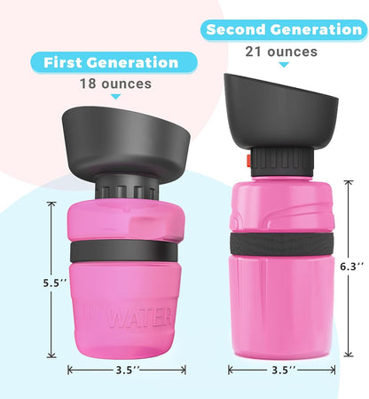 Dog Water Bottle 21Oz with Collapsible Dog Travel Bowls, Squeeze Pet Water Bottles for Dogs, Portable Lightweight Leak-Proof Dog Water Bowl Dispenser for Outdoor Walking