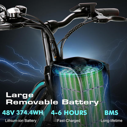 Electric Bike for Adults with 750W Peak Motor, 26" Commuter Electric Bike, 22MPH Cruiser Ebikes with 48V Removable Battery, up to 50 Miles, Lcd-Display, 7 Speed, Cruise Control, UL 2849 Certified