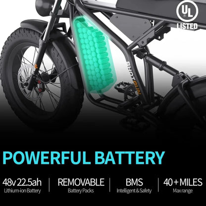 Electric Bike F2 Pro 1400W Fat Tire Adult E Bikes 48V 22.5Ah Electric Motorcycles Both Urban Commuting and Off-Road Use